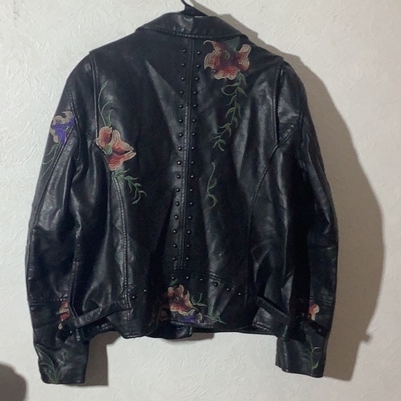 Colleen Lopez -Sz XL - Black F. Leather Jacket - Floral embroidery - black studs - Picture 6 of 12